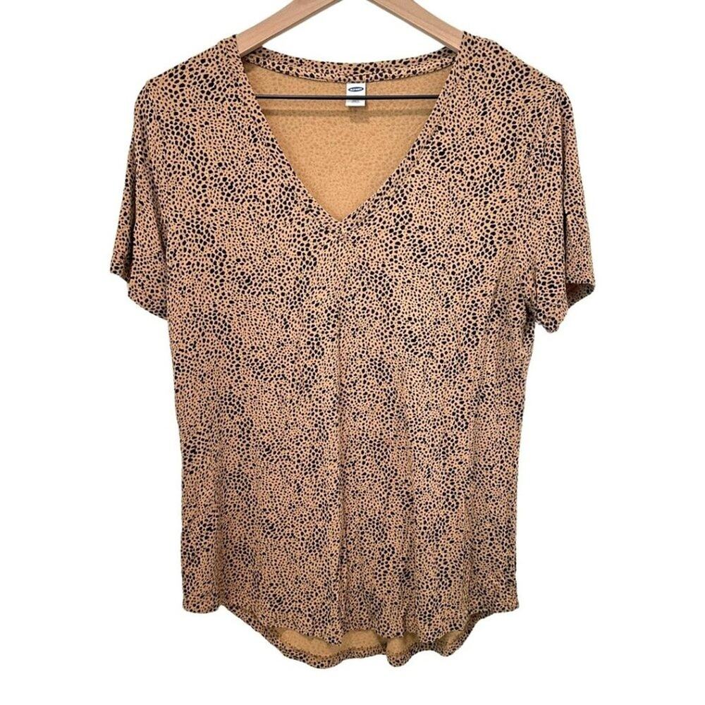 Old Navy Luxe V-Neck T-Shirt Brown Animal Print M